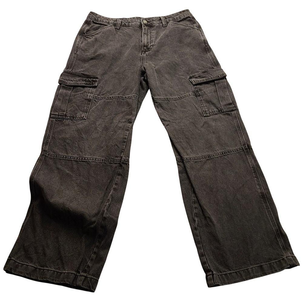 H&M Divided Women's High Waisted Cargo Jeans Washed Black Straight Size 10 NWOT